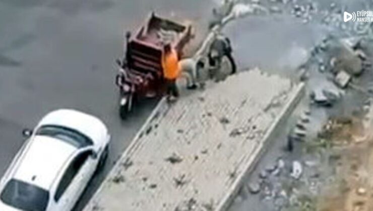 Kaldırım taşı hırsızlığı kamerada!