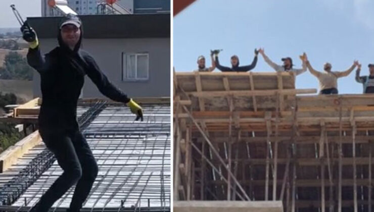 Müziğin ritmine kapıldılar! O anlar kamerada… İnşaatın 10. katında kerpeten dansı ve halay!