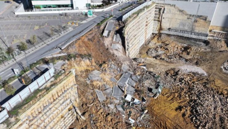 İstinat duvarının yıkılması sonucu yol çöktü