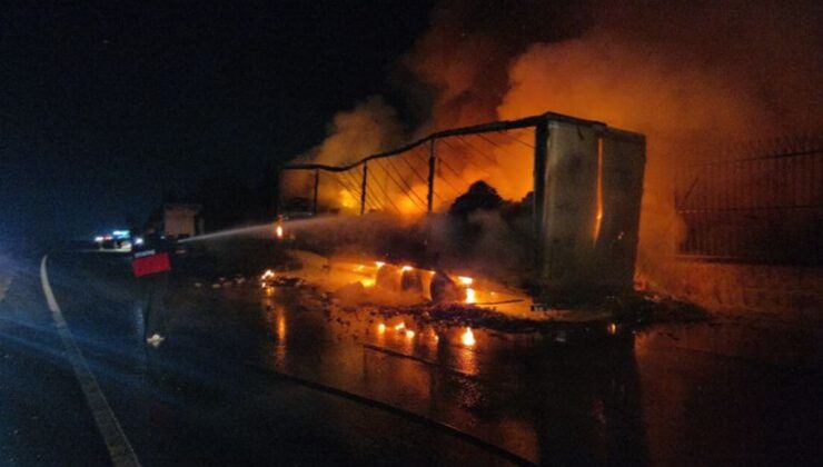 Yalova’da konserve yüklü TIR, alev alev yandı